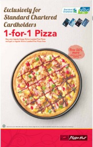STANDARD CHARTERED 1 FOR 1 PIZZA AT PIZZA HUT PROMOTIONS