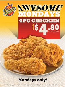 Texas Chicken Awesome Monday Promotions