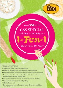 TCC GSS 1 for 1 Dining Special Promotions