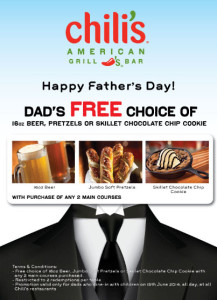 chilis happy father's day dining promotions 2014